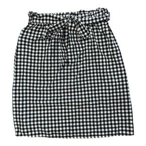 SHEIN Elastic Waist Gingham Black & White Check Midi Skirt Sz M